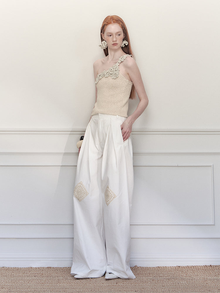 Débardeur asymétrique en crochet en coton - Beige
