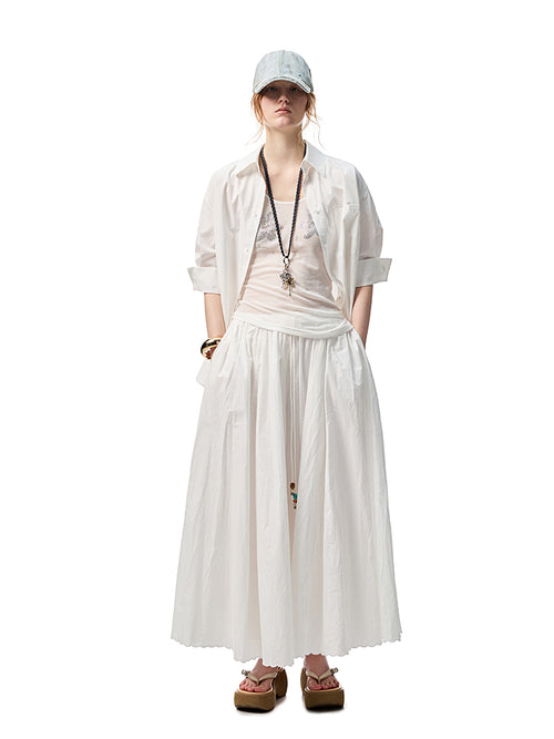 Chemise Oversize Coton Peigné Rayée - Blanc