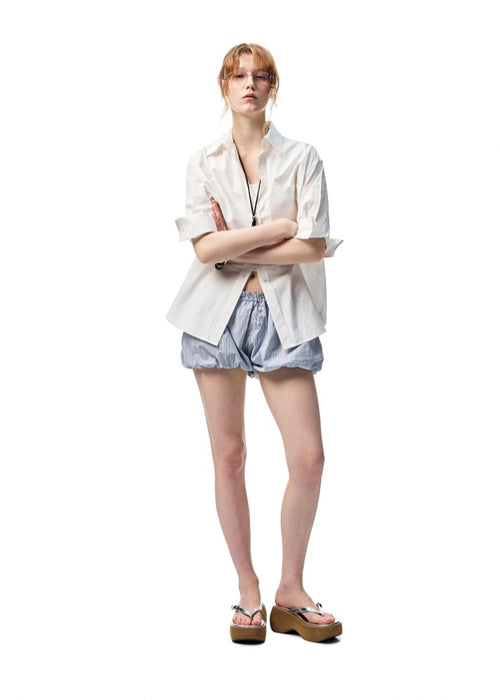 Chemise Oversize Coton Peigné Rayée - Blanc