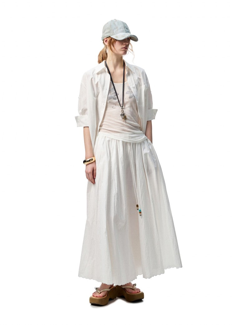 Chemise Oversize Coton Peigné Rayée - Blanc