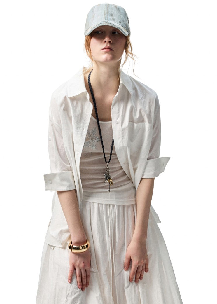 Chemise Oversize Coton Peigné Rayée - Blanc