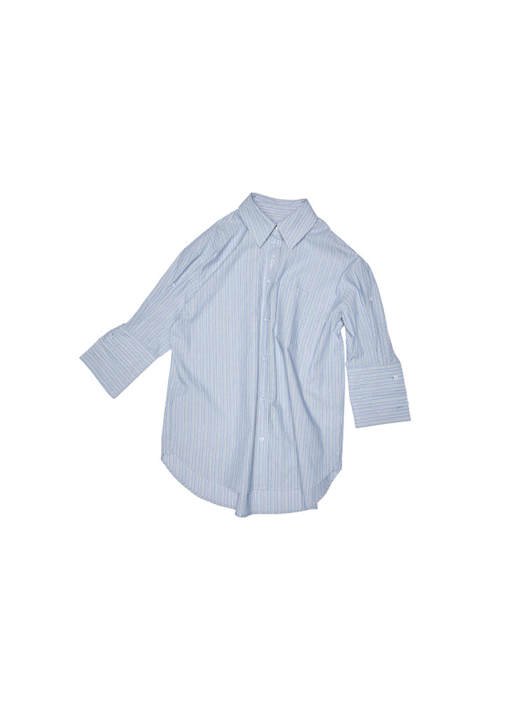 Chemise Oversize Coton Peigné Rayée - Bleu ciel