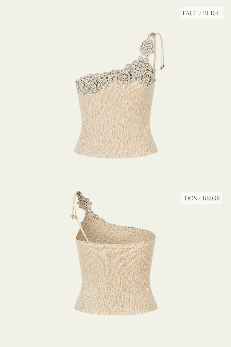 Débardeur asymétrique en crochet en coton - Beige