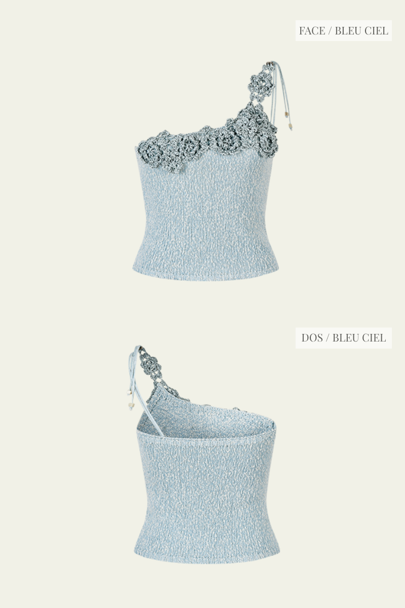 Débardeur asymétrique en crochet en coton – Bleu Ciel