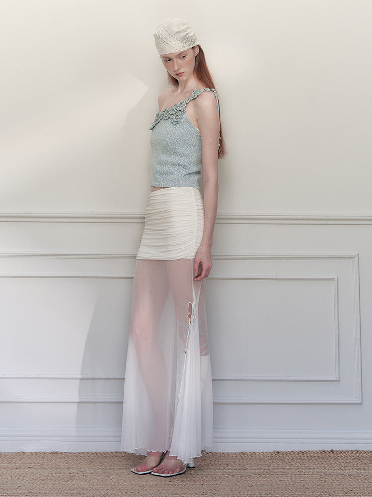 Débardeur asymétrique en crochet en coton – Bleu Ciel