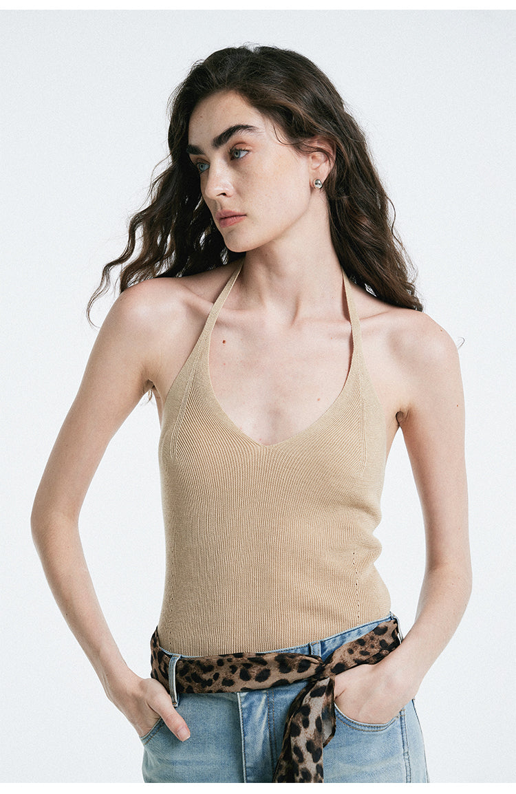 Débardeur dos nu en maille - Beige