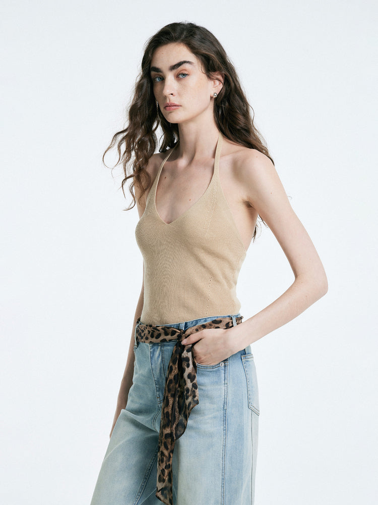 Débardeur dos nu en maille - Beige