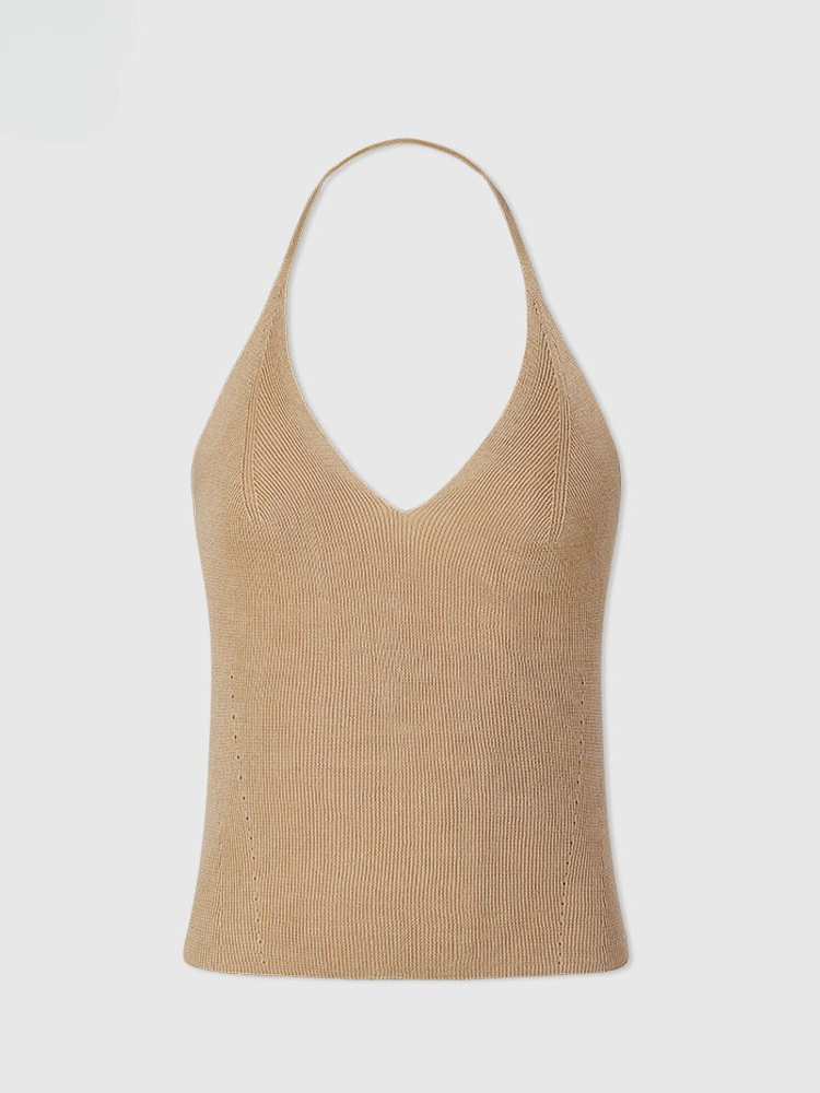 Débardeur dos nu en maille - Beige