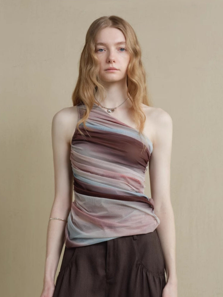 Top asymétrique en tulle glacier