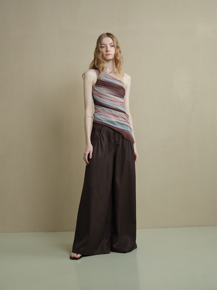 Top asymétrique en tulle glacier