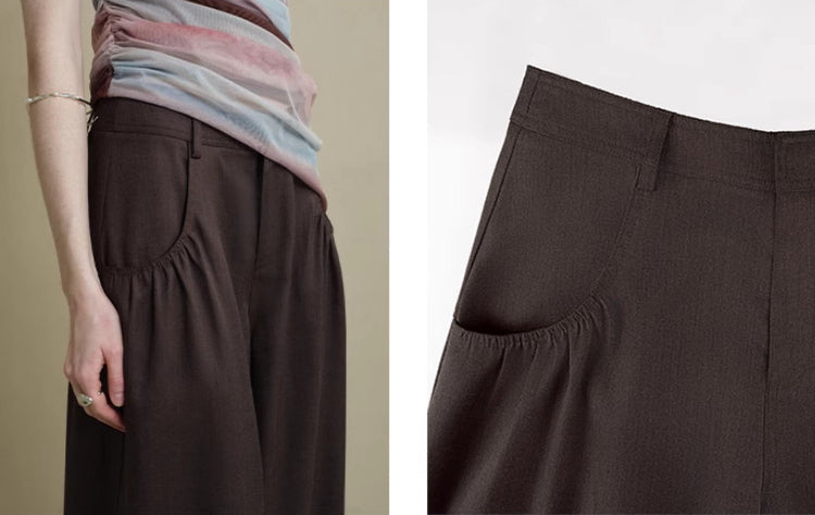 Pantalon ample à plis texturés poches