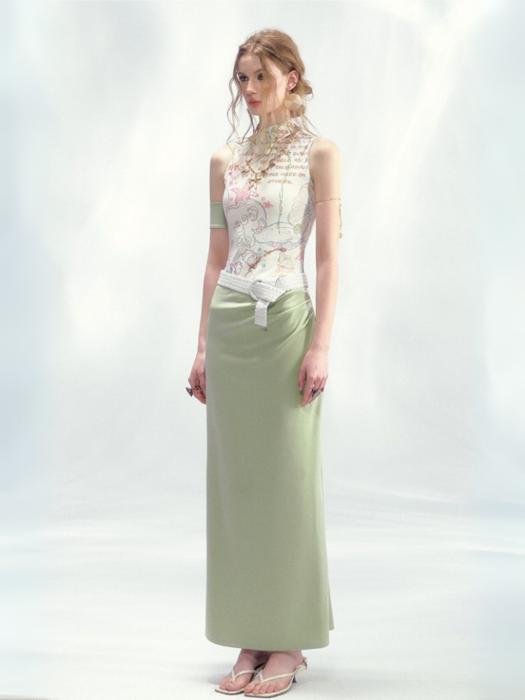Robe asymétrique à imprimé floral marin - Blanc et Vert