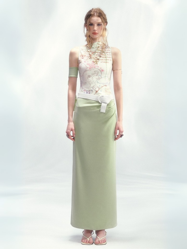 Robe asymétrique à imprimé floral marin - Blanc et Vert