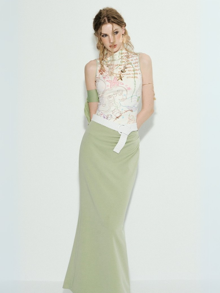 Robe asymétrique à imprimé floral marin - Blanc et Vert