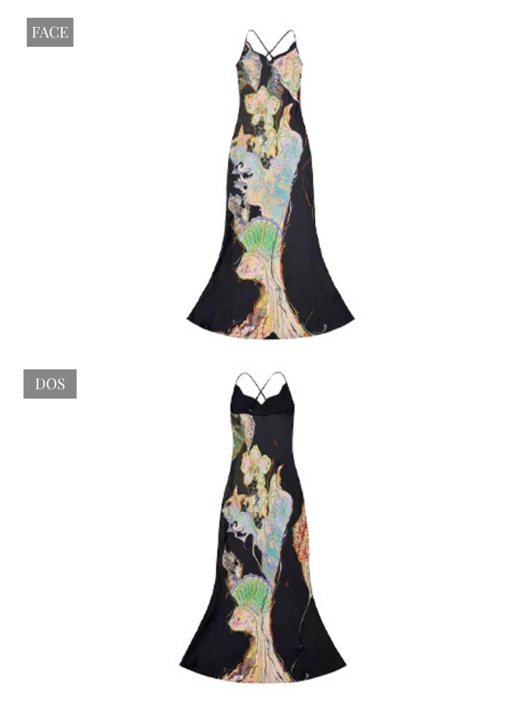 Robe longue fleurie à encolure pétale