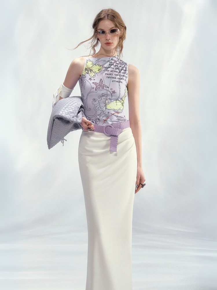 Robe asymétrique à imprimé floral marin – Violet et Blanc