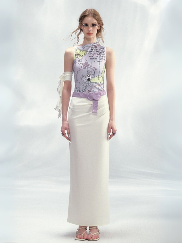 Robe asymétrique à imprimé floral marin – Violet et Blanc