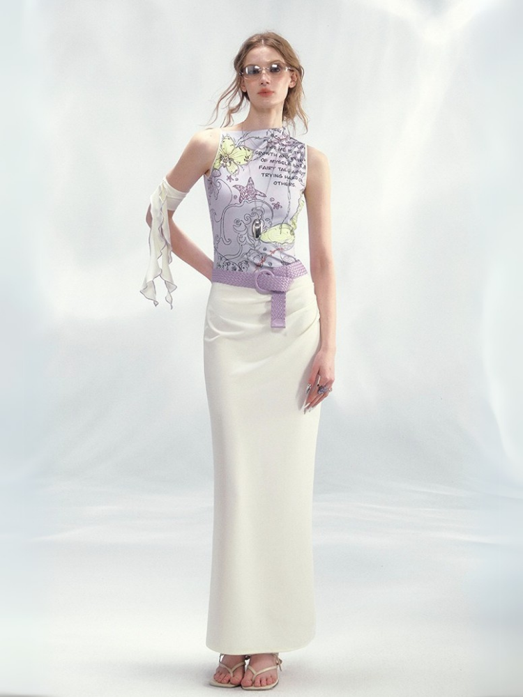 Robe asymétrique à imprimé floral marin – Violet et Blanc