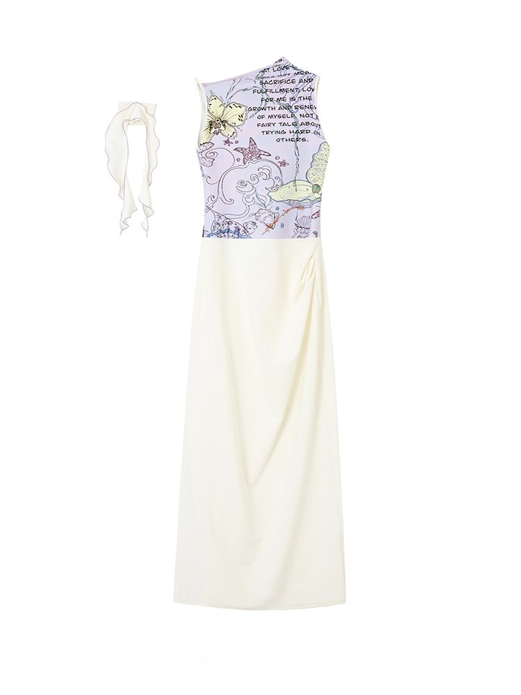 Robe asymétrique à imprimé floral marin – Violet et Blanc