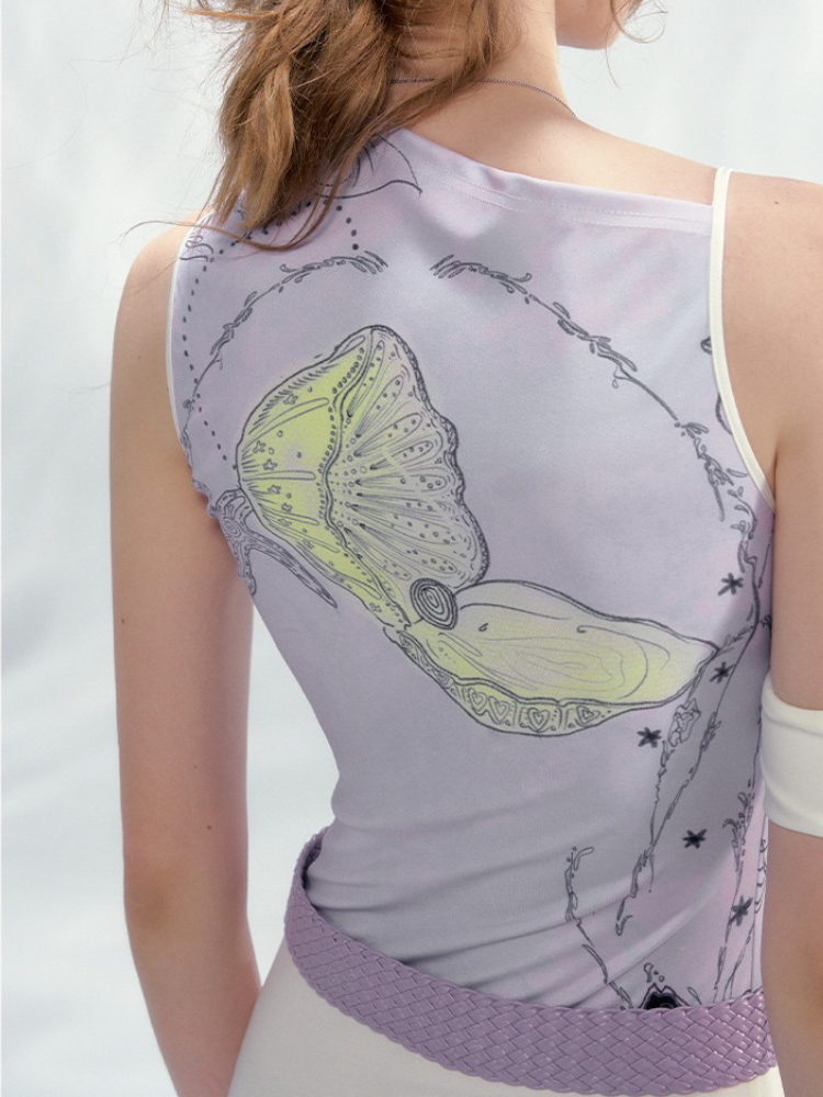 Robe asymétrique à imprimé floral marin – Violet et Blanc