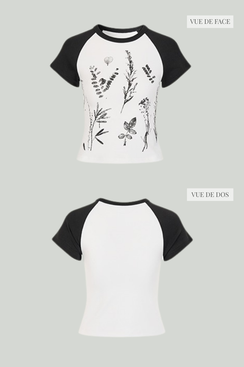 T-shirt à manches raglan avec imprimé floral végétal