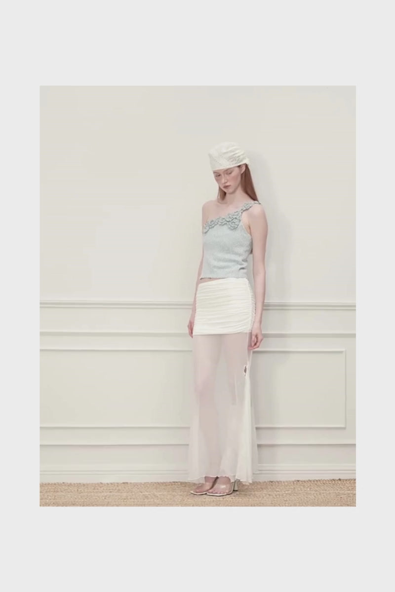 Débardeur asymétrique en crochet en coton – Bleu Ciel