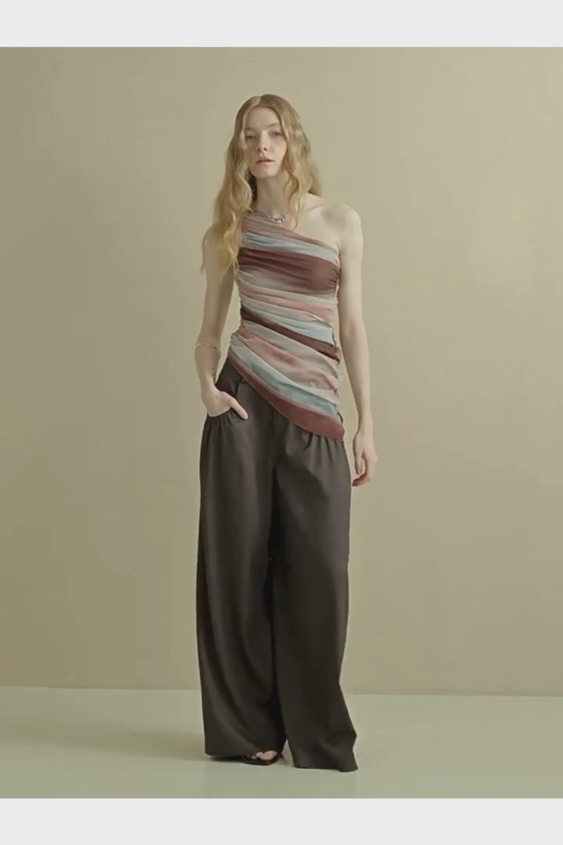 Top asymétrique en tulle glacier